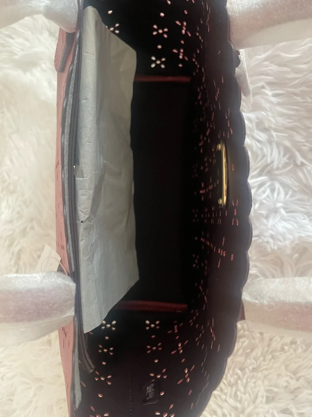 Coach Rose-Red Laser Cut Scalloped Edge Mini City Tote - Picture 13 of 16